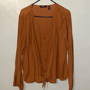 Du Jour Tie-Front Textured Woven Blouse